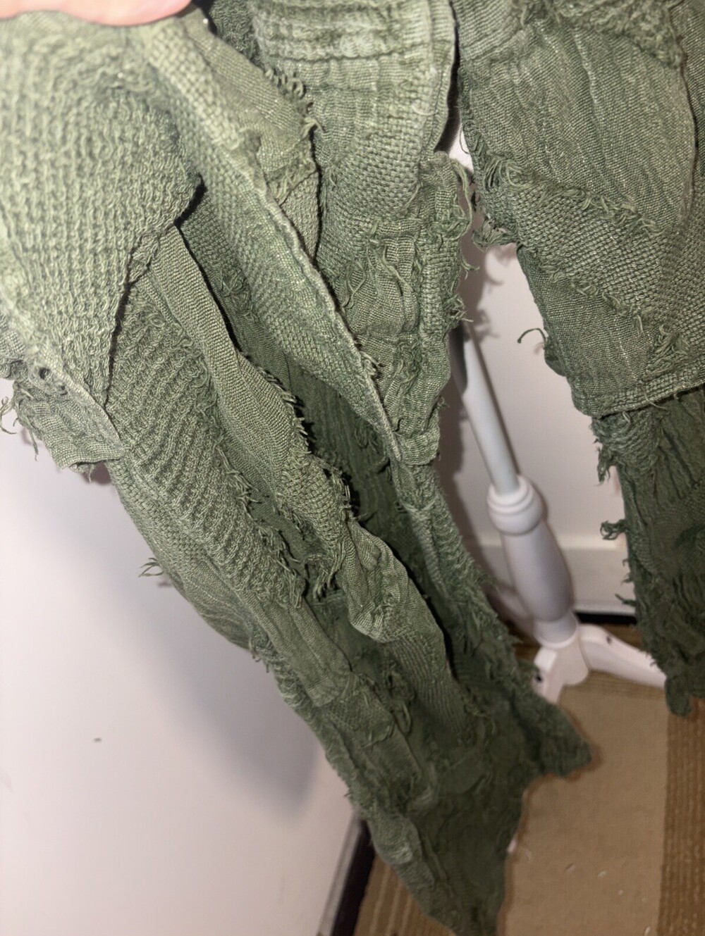 Olive Green Distressed Cargo Wide-Leg Pants - Picture 5 of 14
